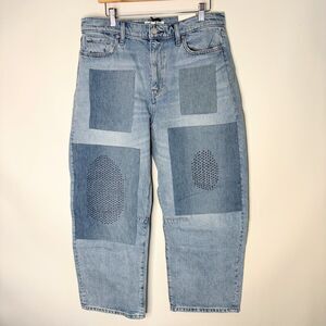 Banana Republic Jeans Mid Rise Barrel Ankle Patchwork Medium Wash Women 30 L NWT